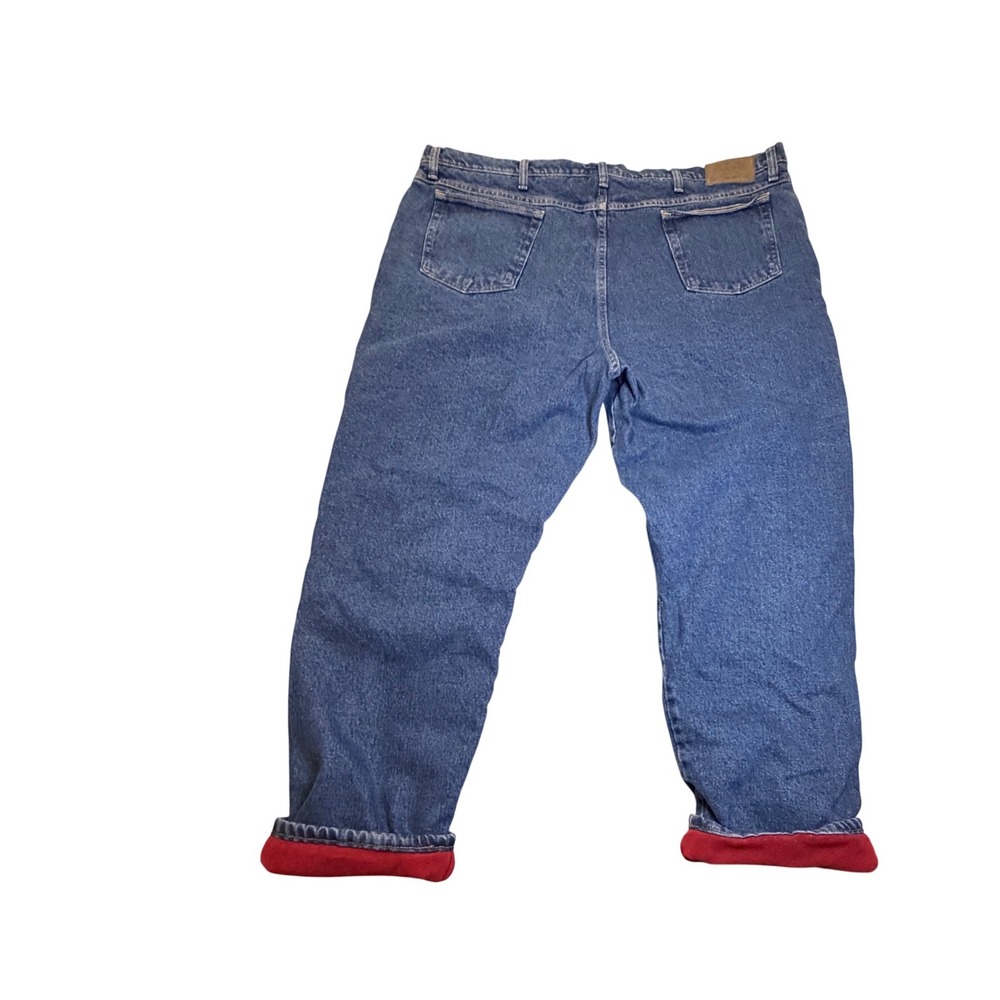 Cabelas Roughneck Denim Jeans Lined Flannel Red Blue Mens Size 46x32 - Picture 8 of 8